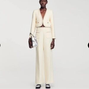 Sandro Beige Wide Leg Pearl Pants